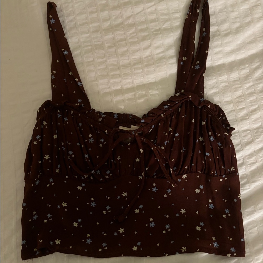 La Hearts Brown Floral Tank Top